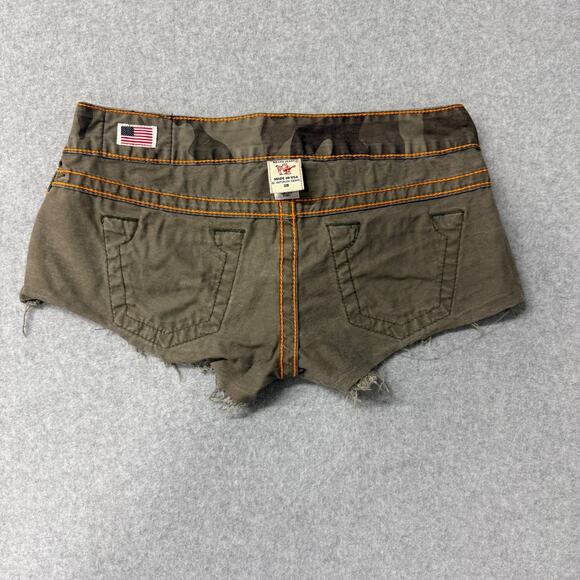 True Religion Bobby Low Rise Green Camo Print Micro Mini Cut Off Camo Shorts 28 - Picture 8 of 8